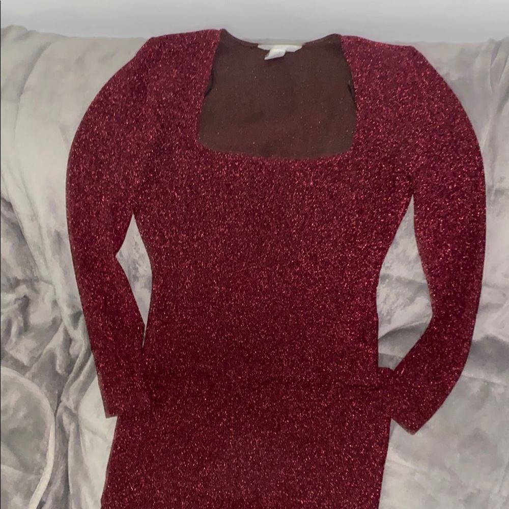 Red sparkling long sleeve dress